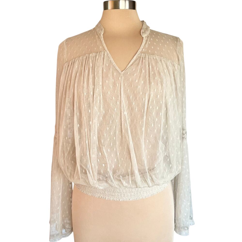 Double Zero Sheer‎ Mesh Lace Top Womens MED Fairy Angelcore Ethereal Bell Sleeve